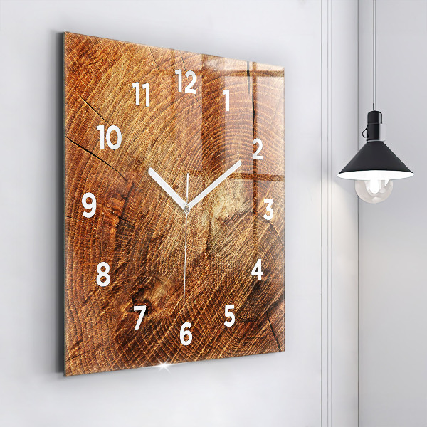 Square glass wall clock Old tree stump
