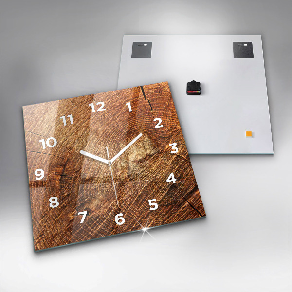 Square glass wall clock Old tree stump