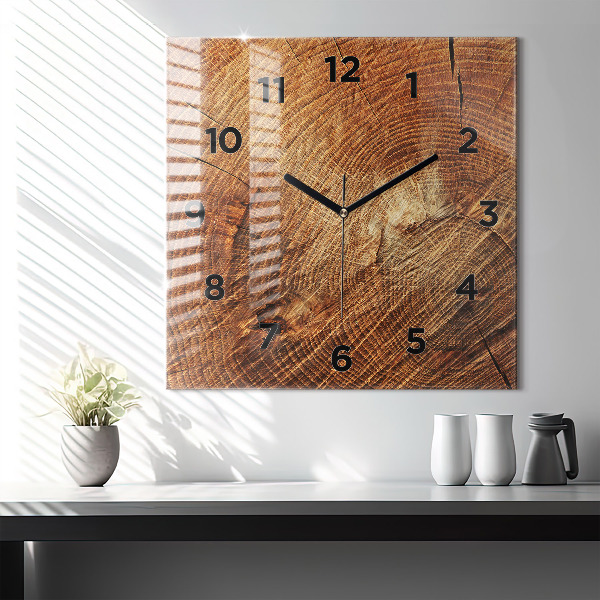 Square glass wall clock Old tree stump