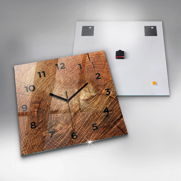 Square glass wall clock Old tree stump