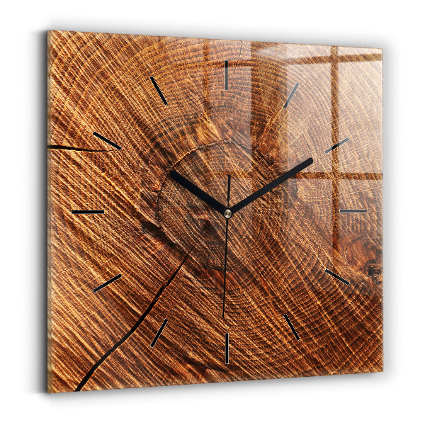 Square glass wall clock Decorative wood