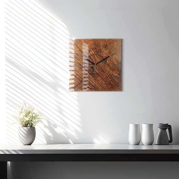 Square glass wall clock Decorative wood
