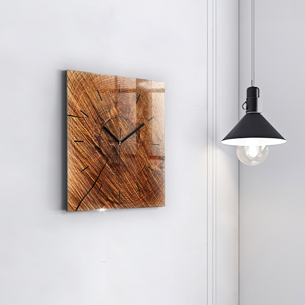 Square glass wall clock Decorative wood