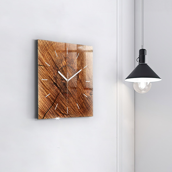 Square glass wall clock Decorative wood