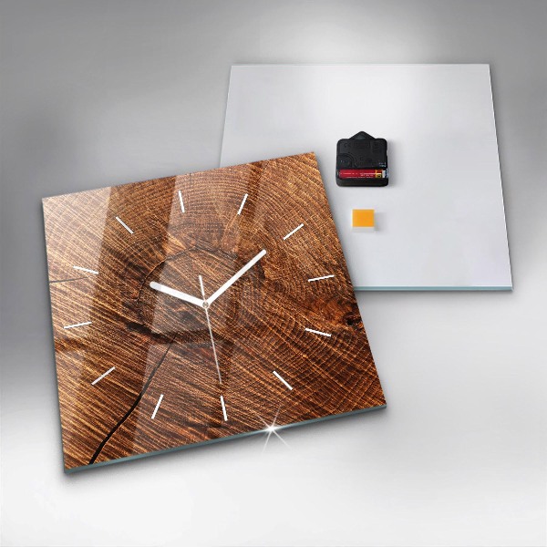 Square glass wall clock Decorative wood