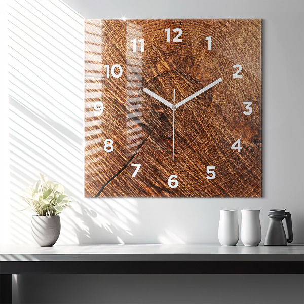 Square glass wall clock Decorative wood