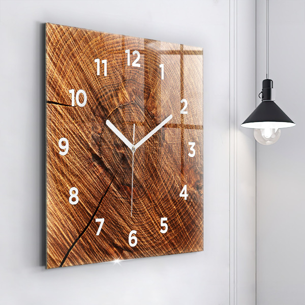 Square glass wall clock Decorative wood