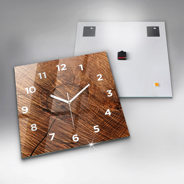 Square glass wall clock Decorative wood
