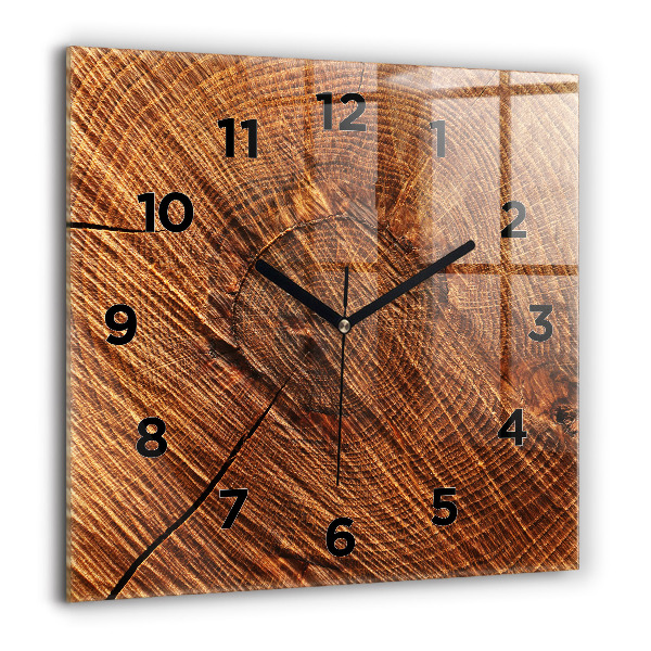 Square glass wall clock Decorative wood