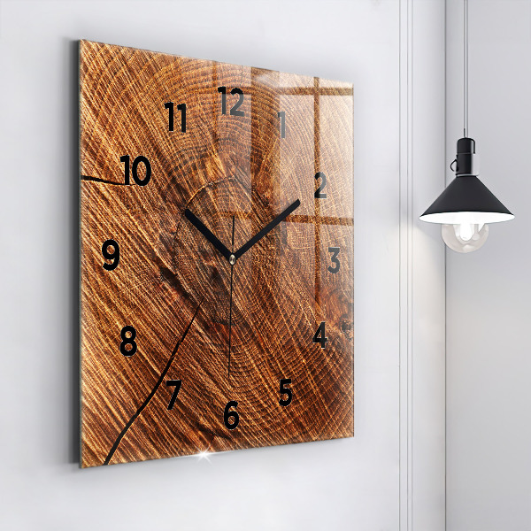 Square glass wall clock Decorative wood