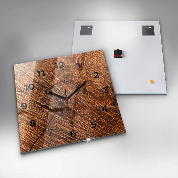 Square glass wall clock Decorative wood