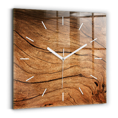 Square glass wall clock Old wood