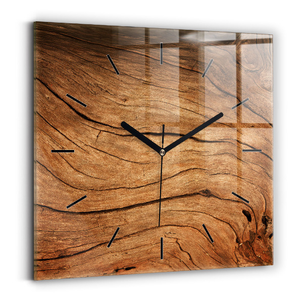 Square glass wall clock Old wood