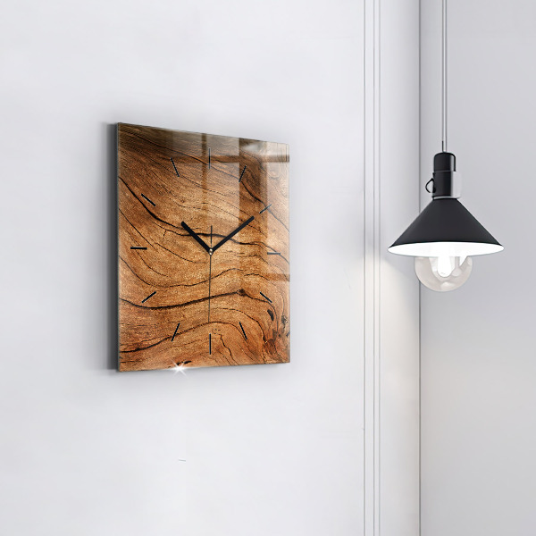 Square glass wall clock Old wood