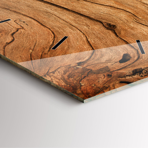 Square glass wall clock Old wood