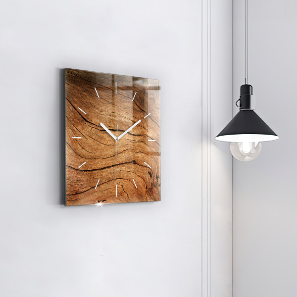 Square glass wall clock Old wood