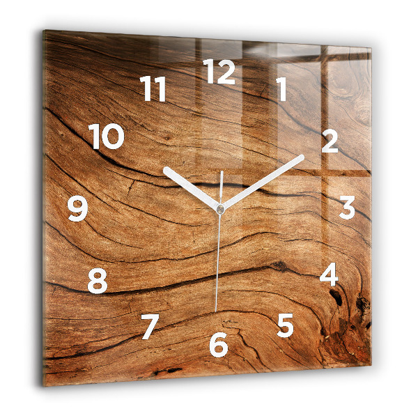 Square glass wall clock Old wood