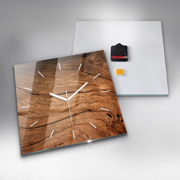 Square glass wall clock Old wood
