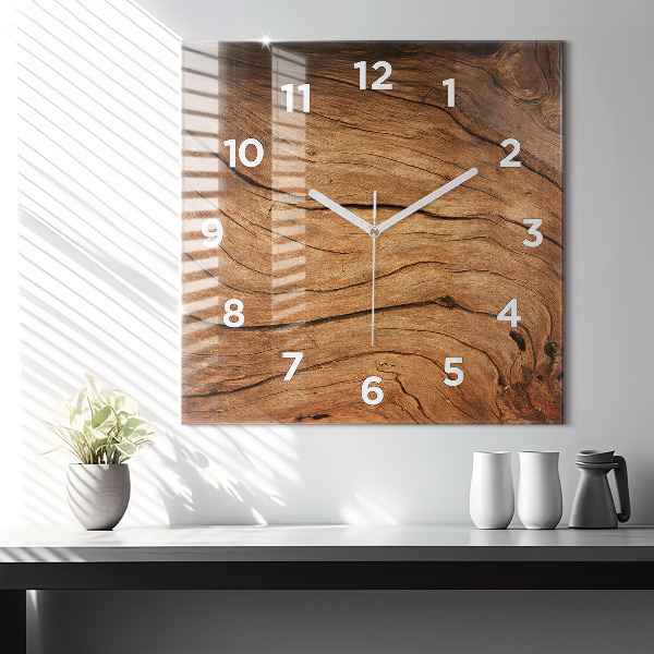 Square glass wall clock Old wood