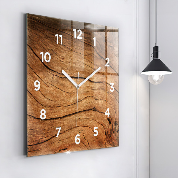 Square glass wall clock Old wood