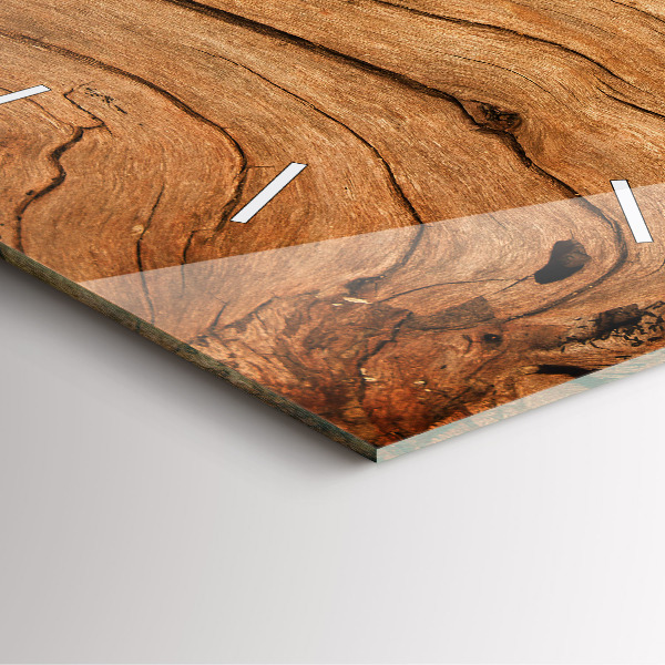 Square glass wall clock Old wood