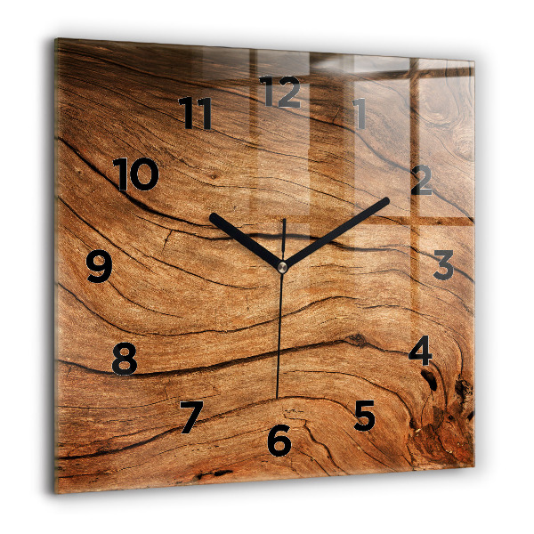 Square glass wall clock Old wood