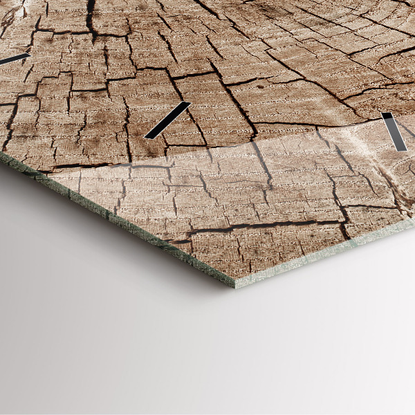 Square glass wall clock Old wood stump