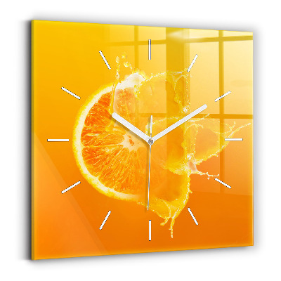 Square glass wall clock Orange