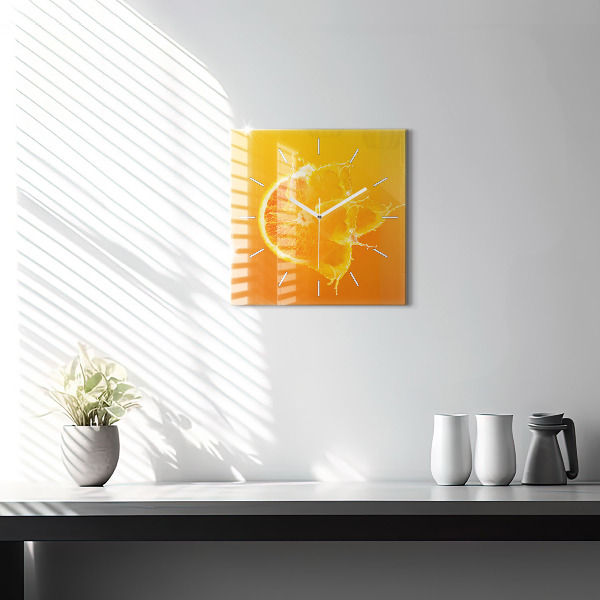 Square glass wall clock Orange