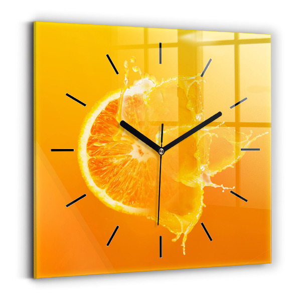 Square glass wall clock Orange
