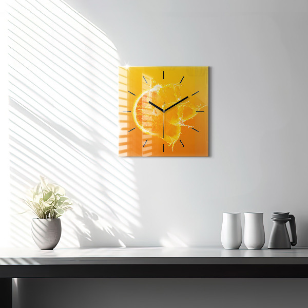 Square glass wall clock Orange