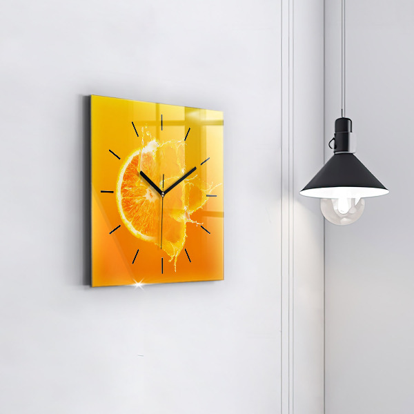 Square glass wall clock Orange