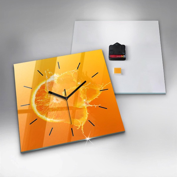 Square glass wall clock Orange