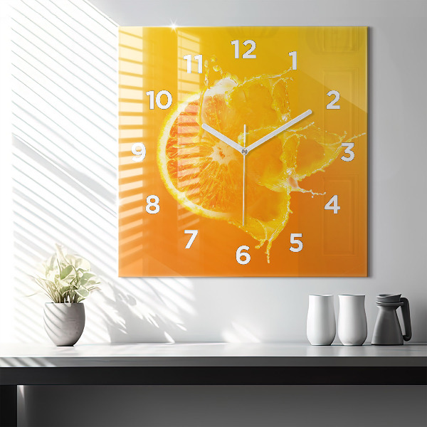 Square glass wall clock Orange