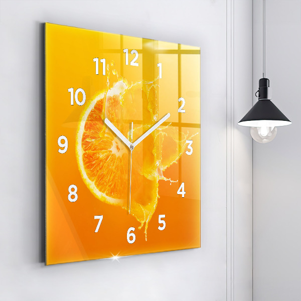 Square glass wall clock Orange