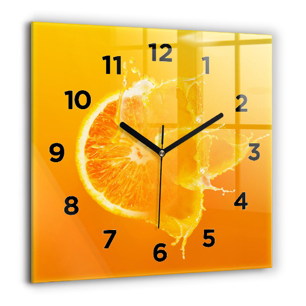 Square glass wall clock Orange