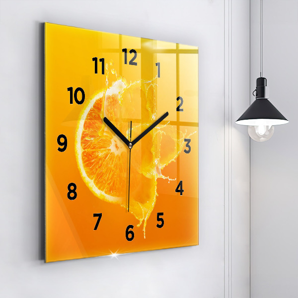 Square glass wall clock Orange