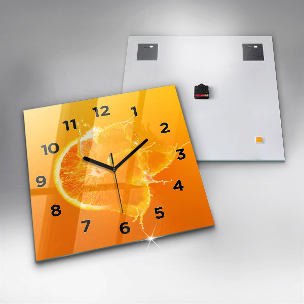 Square glass wall clock Orange