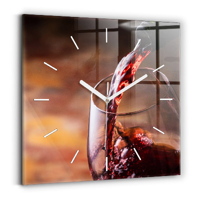 Square glass wall clock A glass of red wine