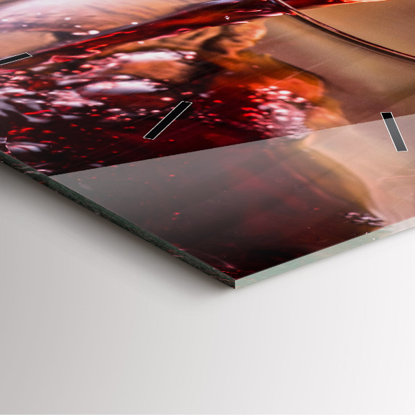 Square glass wall clock A glass of red wine