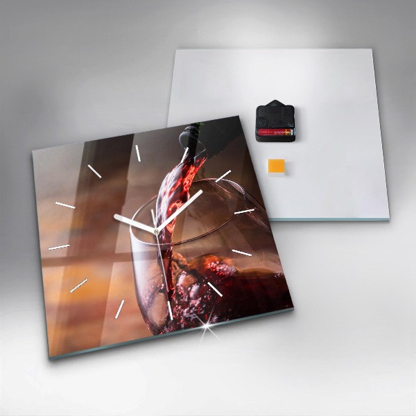 Square glass wall clock A glass of red wine