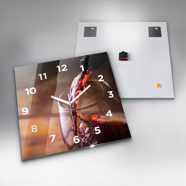 Square glass wall clock A glass of red wine