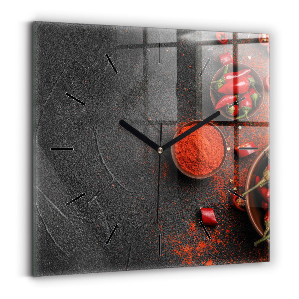 Square glass wall clock Red peppers