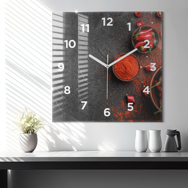 Square glass wall clock Red peppers