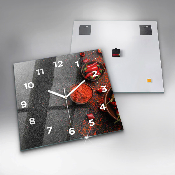 Square glass wall clock Red peppers