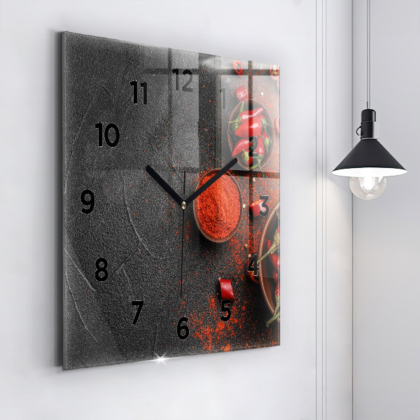 Square glass wall clock Red peppers
