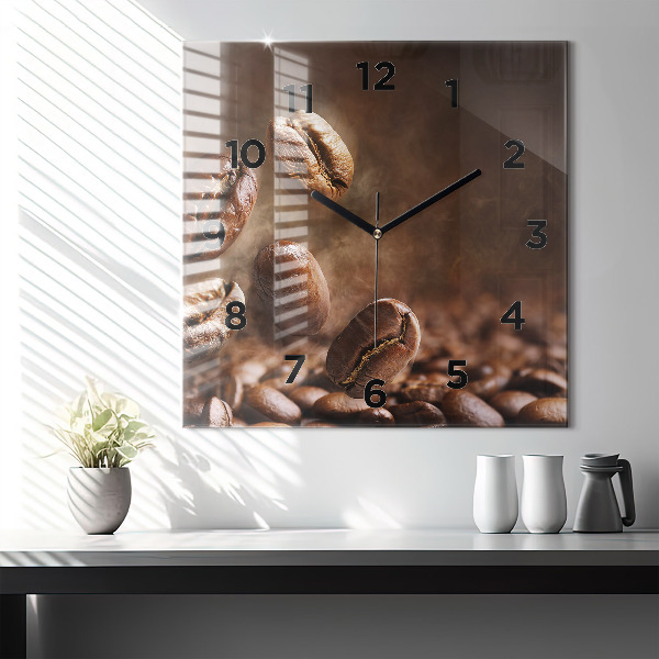 Square glass wall clock Coffee beans