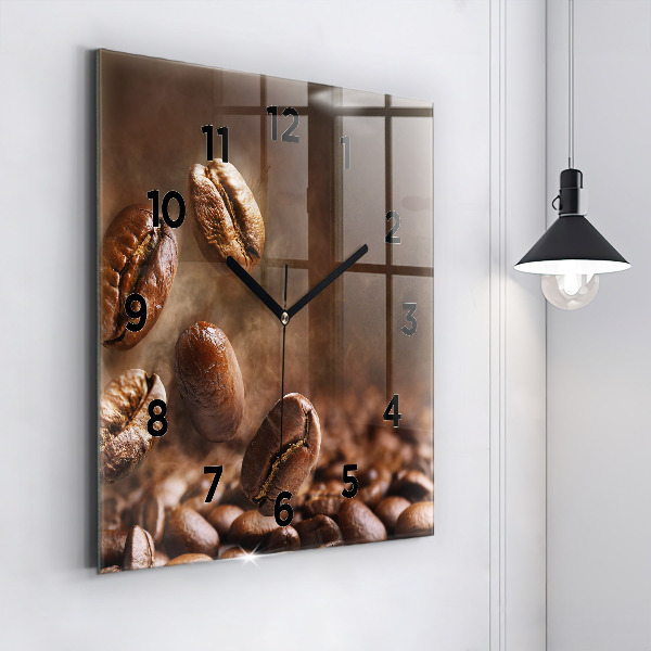 Square glass wall clock Coffee beans