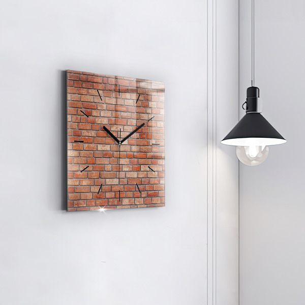 Square glass wall clock Brick wall