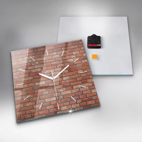 Square glass wall clock Brick wall